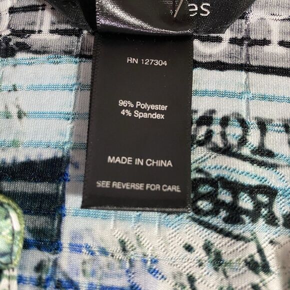 NWT ALI MILES Tunic Blouse Button Paris Roll Tab Long Sleeve Womens L Green Blue - Picture 11 of 13